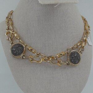 Vintage Gold-Tone Long Chain Necklace w/ Double-Sided Coin Medallions – 35"